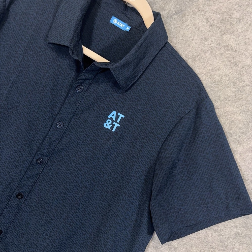 AT&T Button Up Shirt Mens Sz M Blue Logo Lightweight Stretch Employee